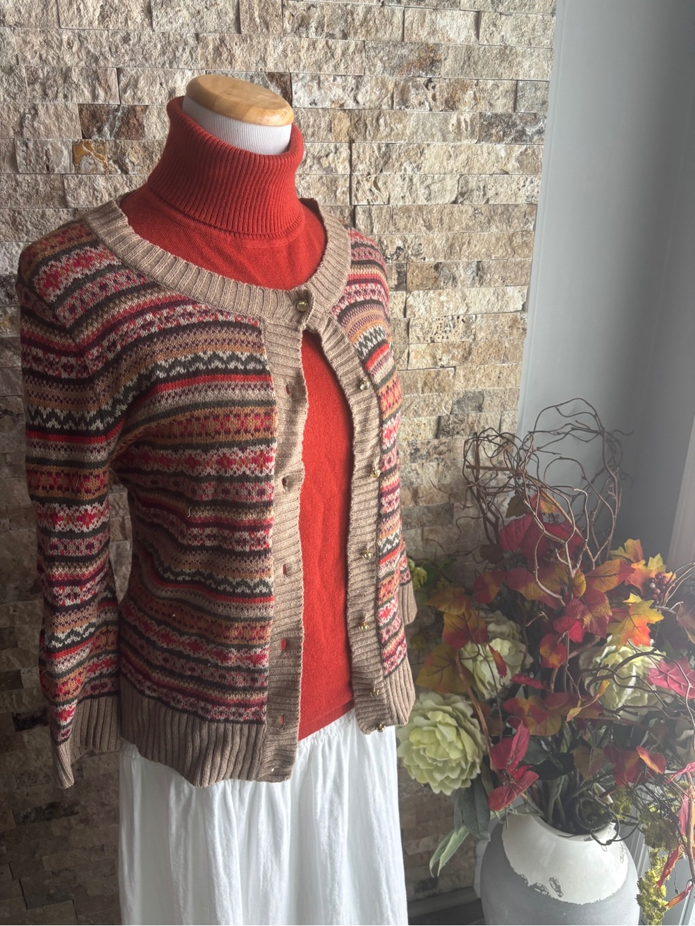 Talbots Autumn Multi-Color Striped Cardigan - Picture 5 of 7